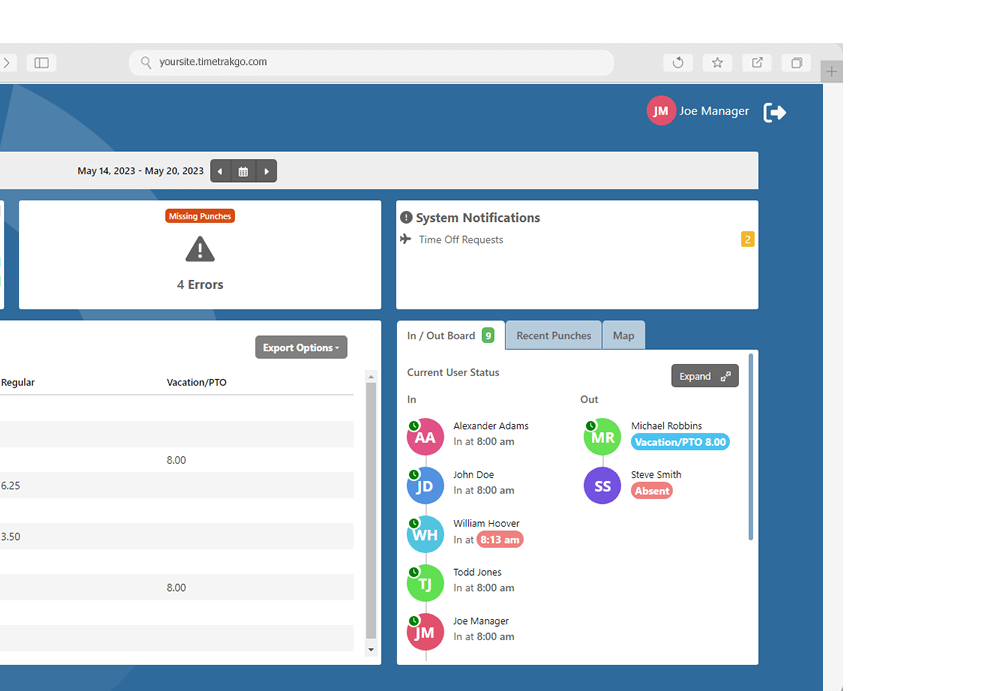 Time Clock Software Dashboard
